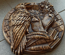 Load image into Gallery viewer, Raven Wood Wall Decor, Raven Wood Art, Norse Art, Viking Art, Odin Raven Carvings, Pagan Statue, Wood Wall Sculpture, Viking shield