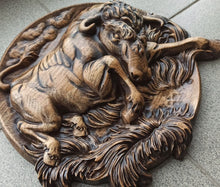 Load image into Gallery viewer, Bull Wood Wall Decor, Bul Wood Wall Decor, Wall Hangings Decor, Carvings Art, Hunter Gift, Wood Wall Sculpture, Bull Decor