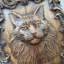 Load image into Gallery viewer, Cat Wood Wall Decor, Cat Wood Art, Cat Carvings, Custom Wood Carvings, Cat picture, Wood Wall Picture, cat lover gift