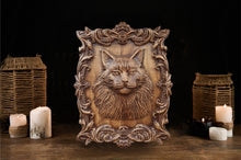Load image into Gallery viewer, Cat Wood Wall Decor, Cat Wood Art, Cat Carvings, Custom Wood Carvings, Cat picture, Wood Wall Picture, cat lover gift