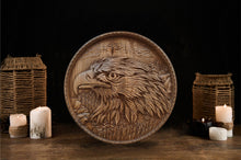 Load image into Gallery viewer, Eagle Wood Wall Decor, Eagle Wood Art, Norse Art, Viking Art, Eagle Carvings, American Eagle, Wood Wall Sculpture, custom wall decor