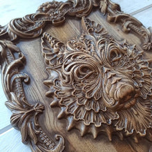 Load image into Gallery viewer, Fenrir Wolf Wood Wall Decor, Fenrir Wood Art, Norse Art, Viking Art, Wolf Carvings, Fenrir carvings,  Wood Wall Sculpture, custom wall decor