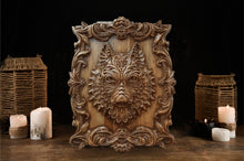 Load image into Gallery viewer, Fenrir Wolf Wood Wall Decor, Fenrir Wood Art, Norse Art, Viking Art, Wolf Carvings, Fenrir carvings,  Wood Wall Sculpture, custom wall decor