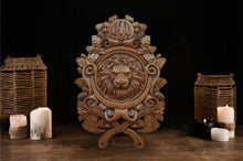 Load image into Gallery viewer, Lion Wood Wall Decor, Lion Wood Art, Carving Art, Wolf Carvings, Lion carvings, Wood Wall Sculpture, custom wall decor