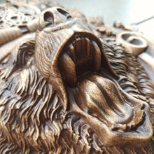 Load image into Gallery viewer, Bear Wood Wall Decor, Grizzly Wood Art, Norse Art, Viking Art, Bear Carvings, Grizzly carvings, Wood Wall Sculpture, custom wall decor