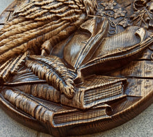 Load image into Gallery viewer, Raven Wood Wall Decor, Raven Wood Art, Norse Art, Viking Art, Odin Raven Carvings, Pagan Statue, Wood Wall Sculpture, Viking shield
