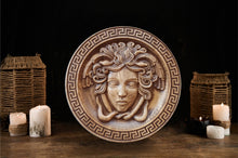 Load image into Gallery viewer, Gorgona Wood Wall Decor, Medusa Wood Art, Greek Art, Medusa Carvings, Medusa Gorgona, Greek altar, custom wall decor, greek gods