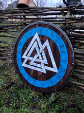 Load image into Gallery viewer, Valknut Battle Shield Viking Shield, Viking Shield, medieval shield, custom shield, norse shield, larp viking shield