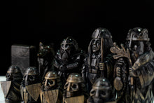 Load image into Gallery viewer, Norse Gods chess, chess set handmade, unique chess set, wooden chess set, chess pieces, viking statue, norse pagan, norse altar