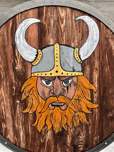 Load image into Gallery viewer, Warrior Viking Shield, medieval shield, custom shield, norse shield, larp viking shield, sca shield, round shield, viking decor, cosplay