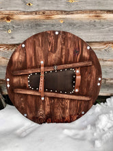 Load image into Gallery viewer, Warrior Viking Shield, medieval shield, custom shield, norse shield, larp viking shield, sca shield, round shield, viking decor, cosplay