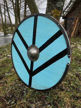 Load image into Gallery viewer, Handmade medieval shield, gift for gim, viking gifts, wood decor, custom shield, viking decor