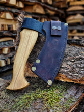 Load image into Gallery viewer, Unique pizza cutter, viking pizza ax, pizza knife, hand forged ax, pizza maker gift, pizza accessories