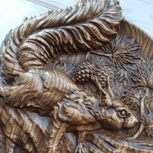 Load image into Gallery viewer, Squirrel Wood Carvings, Squirrel Wall Decor, Squirrel Art, Wood Art, Squirrel Carvings, Wood Wall Sculpture, custom wall decor