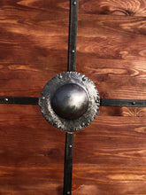 Load image into Gallery viewer, Wooden round shield, viking gift, medieval decor, gift for him, medieval armor, norse pagan