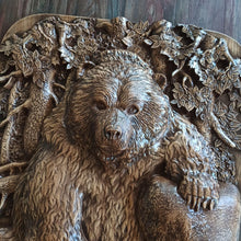 Load image into Gallery viewer, Bear Wood Wall Decor, Bear Wood Art, Wall Art, Viking Art, Bear Carvings, Bear carvings, Wood Wall Sculpture, custom wall decor