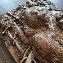 Load image into Gallery viewer, Bear Wood Wall Decor, Bear Wood Art, Wall Art, Viking Art, Bear Carvings, Bear carvings, Wood Wall Sculpture, custom wall decor