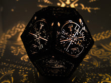 Load image into Gallery viewer, Vegvisir Shadow Lamp with Ravens, Viking lamp, Geometric Lantern, Wood shade geometric, Night Light latern, Pagan lantern, Housewarming gift