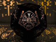 Load image into Gallery viewer, Vegvisir Shadow Lamp with Ravens, Viking lamp, Geometric Lantern, Wood shade geometric, Night Light latern, Pagan lantern, Housewarming gift