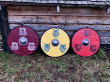 Load image into Gallery viewer, Bear Viking Shield, medieval shield, custom shield, norse shield, larp viking shield, viking decor, battle shield, sca shield