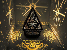 Load image into Gallery viewer, Vegvisir Shadow Lantern, Norse lamp, Geometric Lantern, Wood shade geometric, Night Light latern, Pagan lantern, Housewarming gift