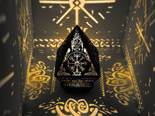 Load image into Gallery viewer, Vegvisir Shadow Lantern, Norse lamp, Geometric Lantern, Wood shade geometric, Night Light latern, Pagan lantern, Housewarming gift