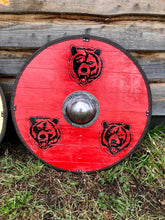 Load image into Gallery viewer, Bear Viking Shield, medieval shield, custom shield, norse shield, larp viking shield, viking decor, battle shield, sca shield
