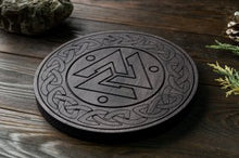 Load image into Gallery viewer, Valknut Norse paganism 7 inch altar board, Wooden altar board