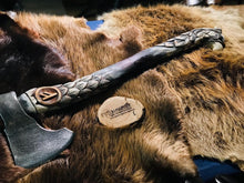 Load image into Gallery viewer, medieval weapons Viking axes Battle axe God_of_war Kratos Cosplay commission axe carving custom norse axe