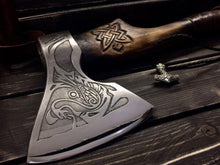 Load image into Gallery viewer, medieval weapons Viking axes Battle axe God_of_war Kratos Cosplay commission axe carving custom norse axe