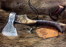 Load image into Gallery viewer, medieval weapons Viking axes Battle axe God_of_war Kratos Cosplay commission axe carving custom norse axe
