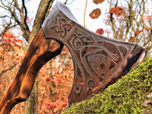Load image into Gallery viewer, medieval weapons Viking axes Battle axe God_of_war Kratos Cosplay commission axe carving custom norse axe