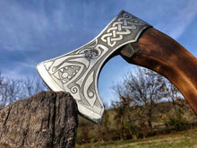 Load image into Gallery viewer, medieval weapons Viking axes Battle axe God_of_war Kratos Cosplay commission axe carving custom norse axe