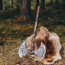Load image into Gallery viewer, medieval weapons Viking axes Battle axe God_of_war Kratos Cosplay commission axe carving custom norse axe
