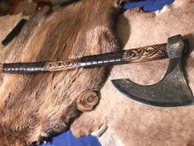 Load image into Gallery viewer, medieval weapons Viking axes Battle axe God_of_war Kratos Cosplay commission axe carving custom norse axe