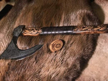 Load image into Gallery viewer, medieval weapons Viking axes Battle axe God_of_war Kratos Cosplay commission axe carving custom norse axe
