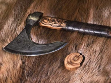 Load image into Gallery viewer, medieval weapons Viking axes Battle axe God_of_war Kratos Cosplay commission axe carving custom norse axe