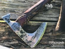 Load image into Gallery viewer, medieval weapons Viking axes Battle axe God_of_war Kratos Cosplay commission axe carving custom norse axe