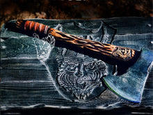 Load image into Gallery viewer, medieval weapons Viking axes Battle axe God_of_war Kratos Cosplay commission axe carving custom norse axe