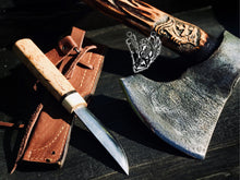 Load image into Gallery viewer, medieval weapons Viking axes Battle axe God_of_war Kratos Cosplay commission axe carving custom norse axe