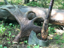 Load image into Gallery viewer, medieval weapons Viking axes Battle axe God_of_war Kratos Cosplay commission axe carving custom norse axe