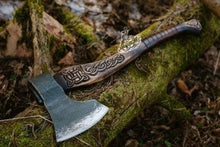 Load image into Gallery viewer, medieval weapons Viking axes Battle axe God_of_war Kratos Cosplay commission axe carving custom norse axe