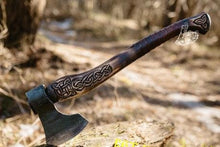 Load image into Gallery viewer, medieval weapons Viking axes Battle axe God_of_war Kratos Cosplay commission axe carving custom norse axe