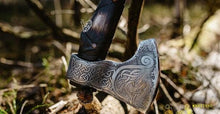 Load image into Gallery viewer, medieval weapons Viking axes Battle axe God_of_war Kratos Cosplay commission axe carving custom norse axe