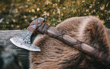 Load image into Gallery viewer, medieval weapons Viking axes Battle axe God_of_war Kratos Cosplay commission axe carving custom norse axe