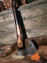 Load image into Gallery viewer, medieval weapons Viking axes Battle axe God_of_war Kratos Cosplay commission axe carving custom norse axe