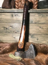 Load image into Gallery viewer, medieval weapons Viking axes Battle axe God_of_war Kratos Cosplay commission axe carving custom norse axe