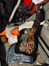 Load image into Gallery viewer, medieval weapons Viking axes Battle axe God_of_war Kratos Cosplay commission axe carving custom norse axe