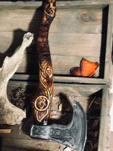 Load image into Gallery viewer, medieval weapons Viking axes Battle axe God_of_war Kratos Cosplay commission axe carving custom norse axe