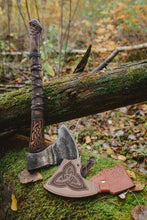 Load image into Gallery viewer, medieval weapons Viking axes Battle axe God_of_war Kratos Cosplay commission axe carving custom norse axe